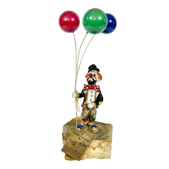 Ronald Ron Lee Other - Ron Lee Clown with Balloons Figurine Gold Onyx Hand Painted Signed 1979 Early